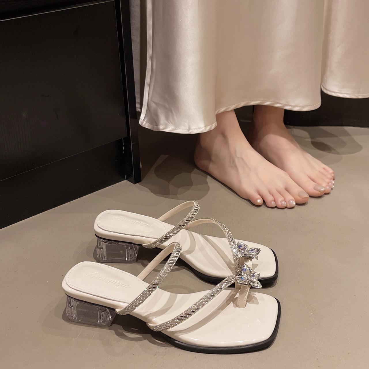 

Лето 2025 новинка корейские бабочки стразы мелкий блеск туфли на высоком каблуке темперамент универсальный сказочный стиль сказочные крутые тапочки 40