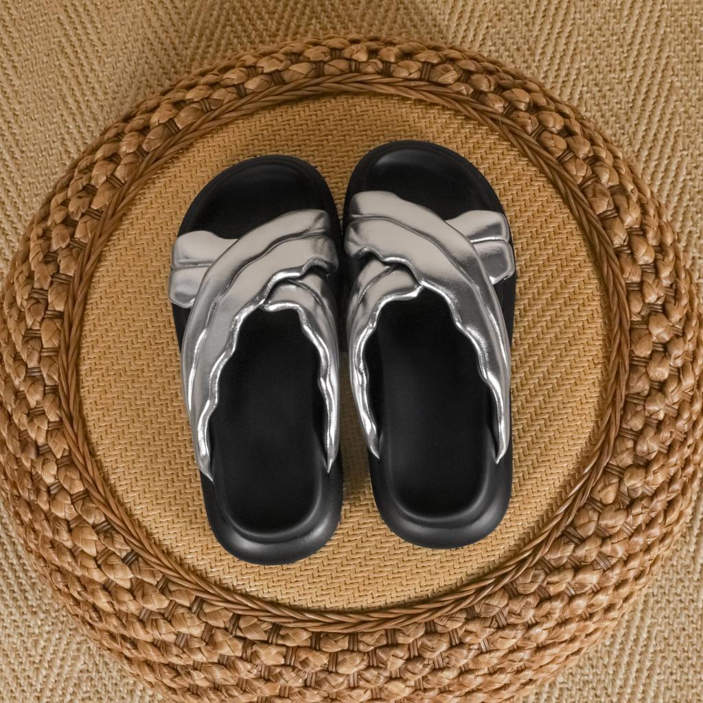 2025 autumn new fashion platform slippers women's wear cross word with casual style comfortable flat women's shoes