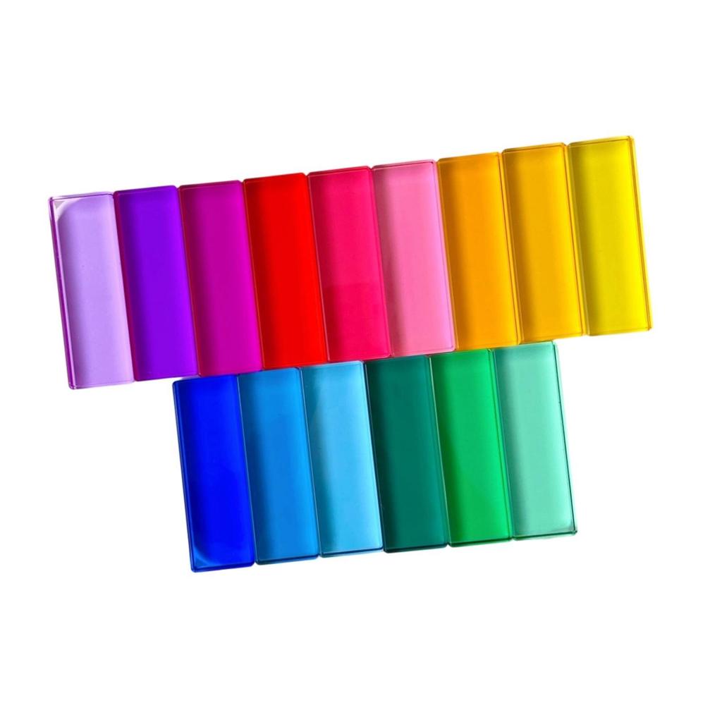 15x Rainbow Blocks Birthday Gifts Translucent Rectangle Learn Color Sensory Training Toys Stacking