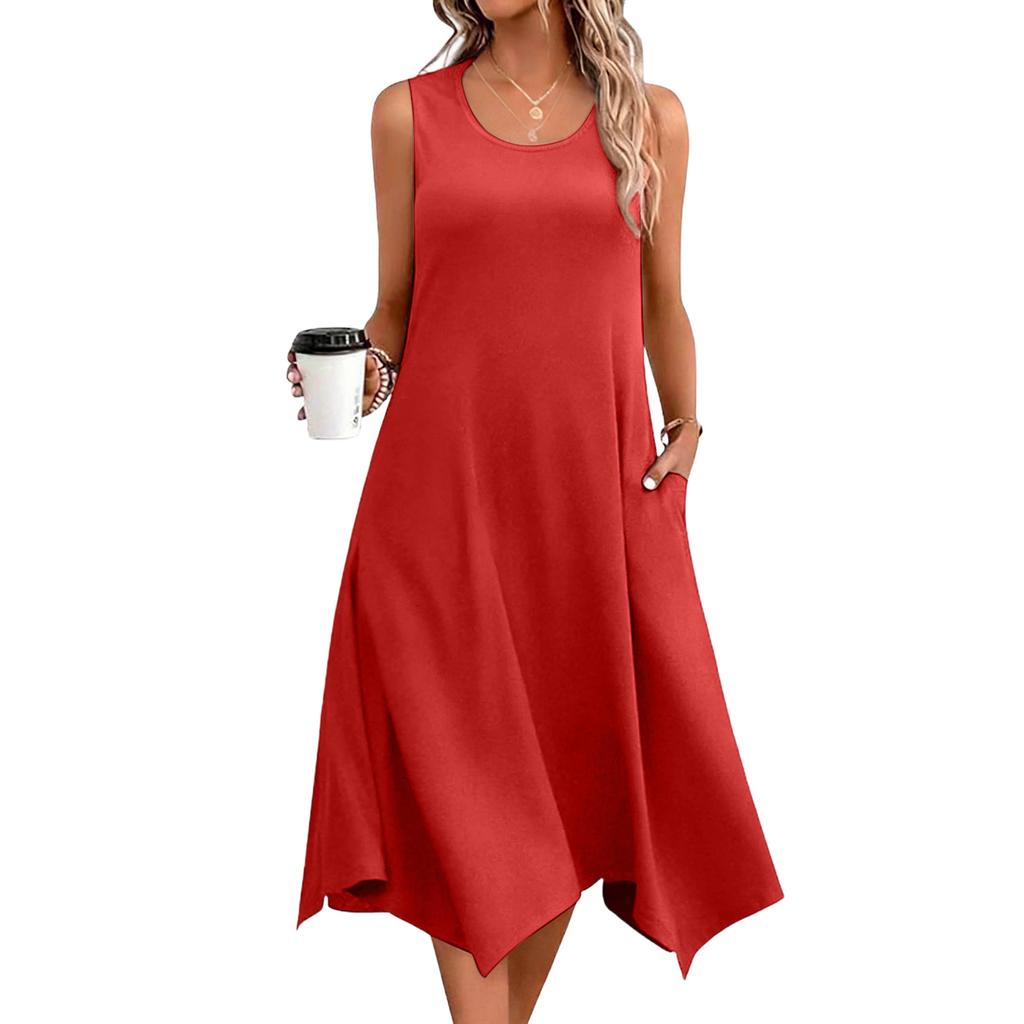 Women's Casual Dress For Summer Tank Dress Loose Beach Dress With Pockets Flare Midi Sundress