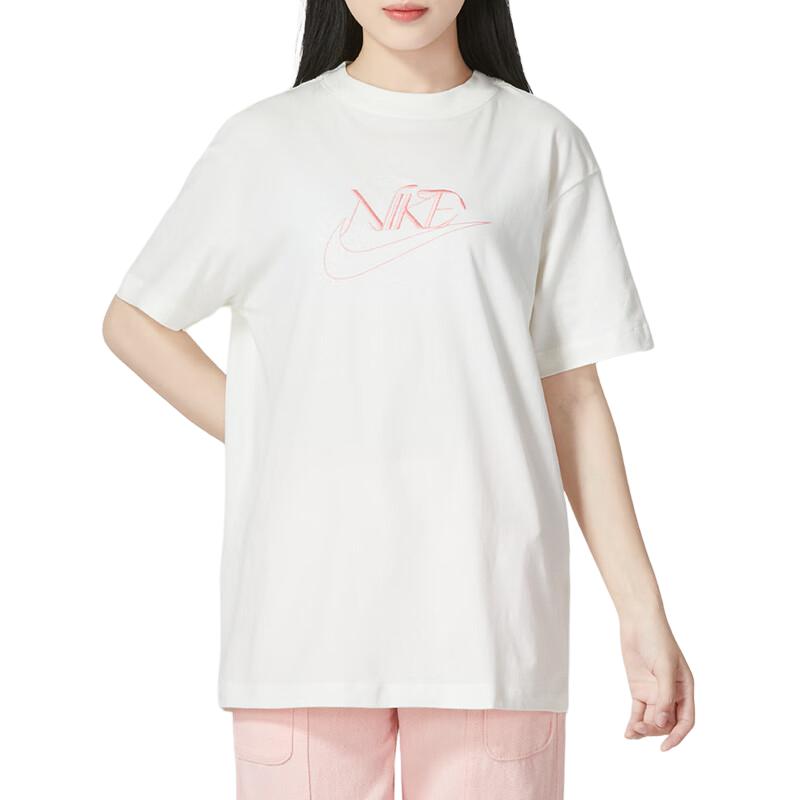 Nike Letter Print Round Neck American Vintage Short Sleeve T-Shirt Women T-Shirt Off-White FB8204-133