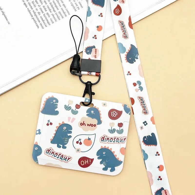 Horizontal Cute Cartoon Push Pull Card Covers Bus Card Sleeve Game Cards Case Credit Card Holder Lanyard Work Permit Holder