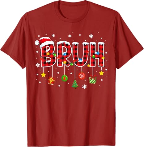 Bruh Funny Christmas Plaid Teens Boys Girls Xmas Pajamas TShirt Lazy Ugly Xmas Pajamas Apparel Y2k Tee Festive Holiday Clothes S