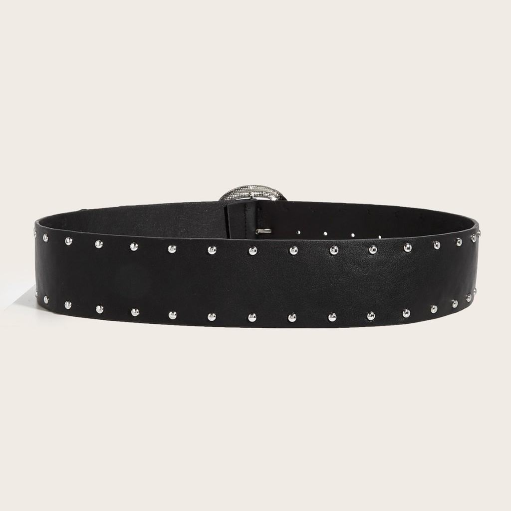 Retro Fashion Rivet Belt With Alloy Buckle Casual Outfits Everyday Accessory