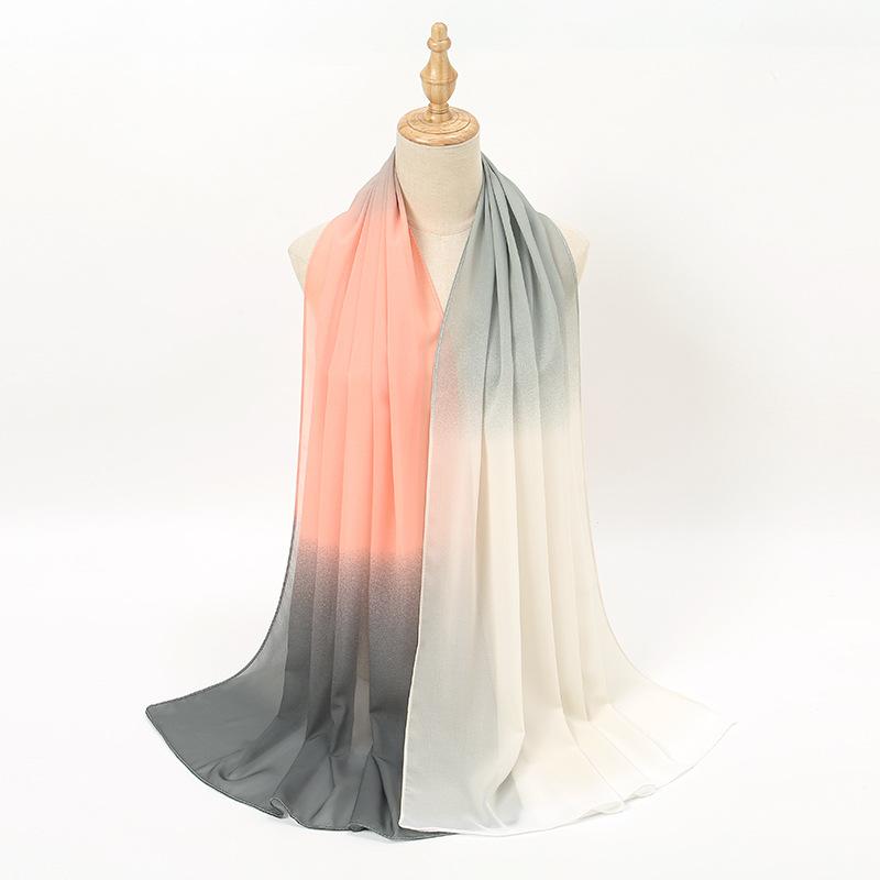 New solid color versatile dance gradual change chiffon silk scarf, summer thin decorative travel sunscreen shawl women