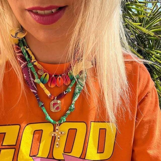 Vintage Copper Cross Chain Necklace With Gradient Colors For Summer Style