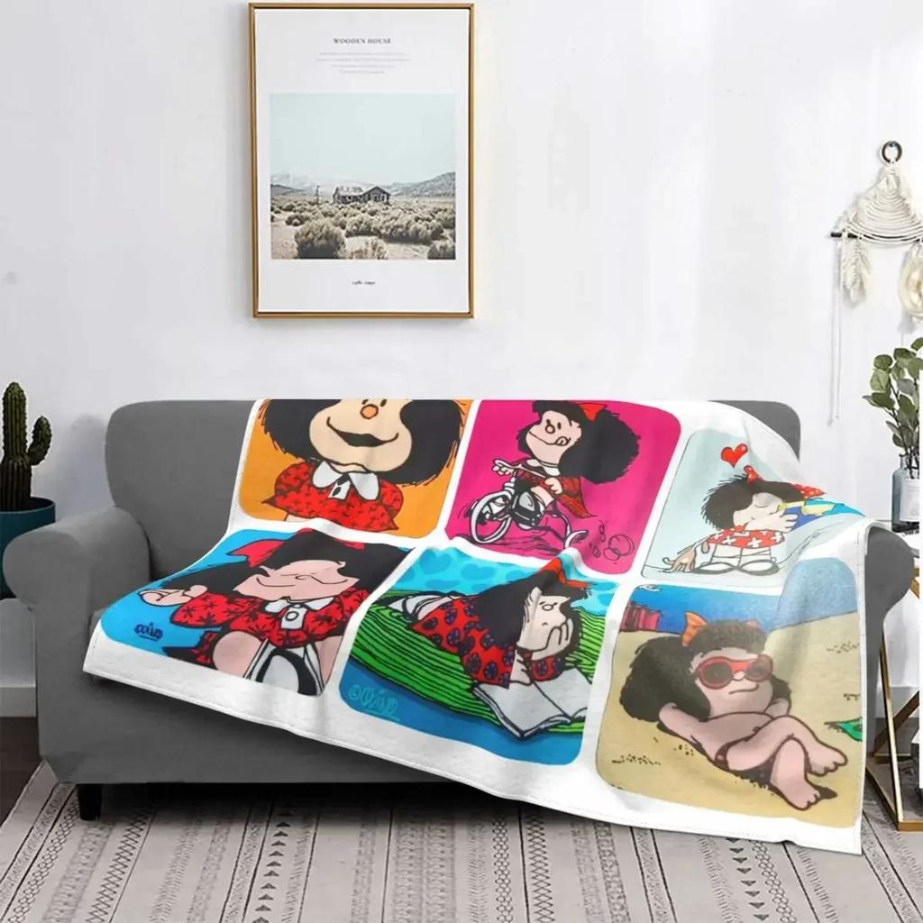 Coperta Mafalda Stampata 3D Morbido Pile di Flanella Calda Cartoni Animati Coperte Plaid per Casa Camera da Letto Divano Copriletti