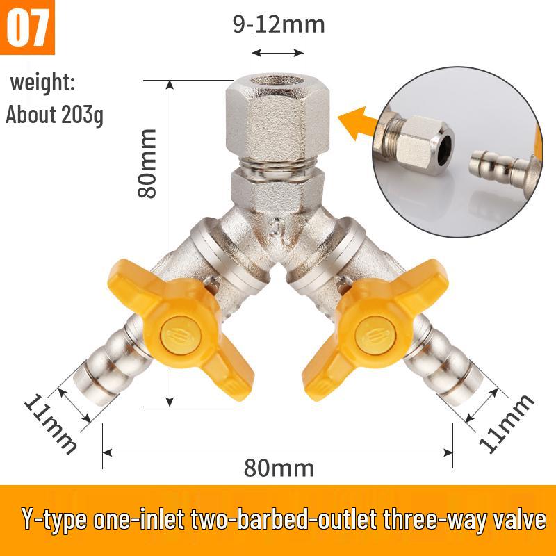 Telu Copper Gas Pipe Tee Valve, Y-Type 4-Point Ball Valve, One-in-Two Natural Gas Switch