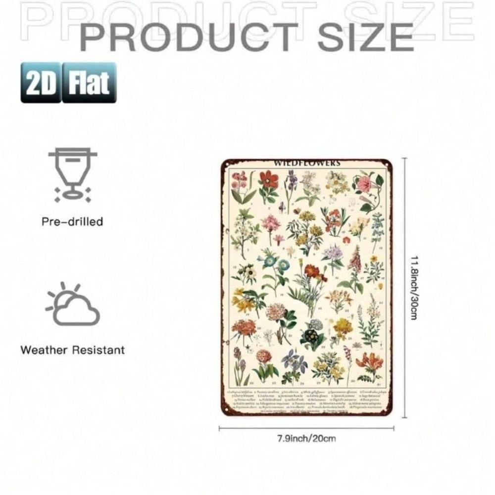 Vintage Metal Sign with Wildflowers 20x30cm Retro Wall Decor for Home Restaurant