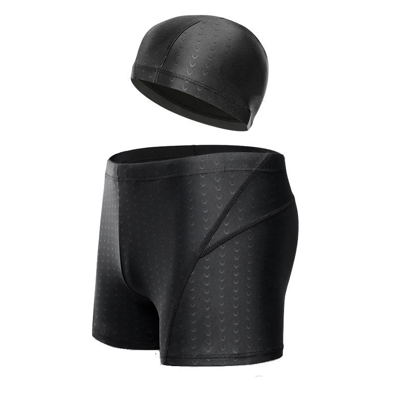 Men's Shark Skin Waterproof Swimming Trunks with Cap - Plus Size Available