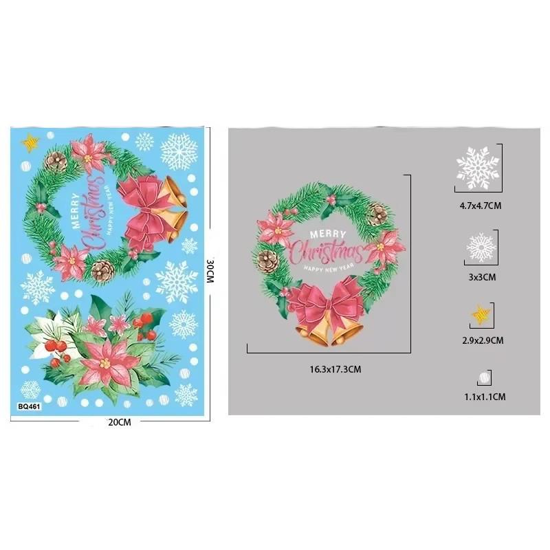Christmas Pink Santa Claus Stickers Xmas Ball Garlands Bell Snowman Static Stickers Merry Christmas Decor Happy New Year