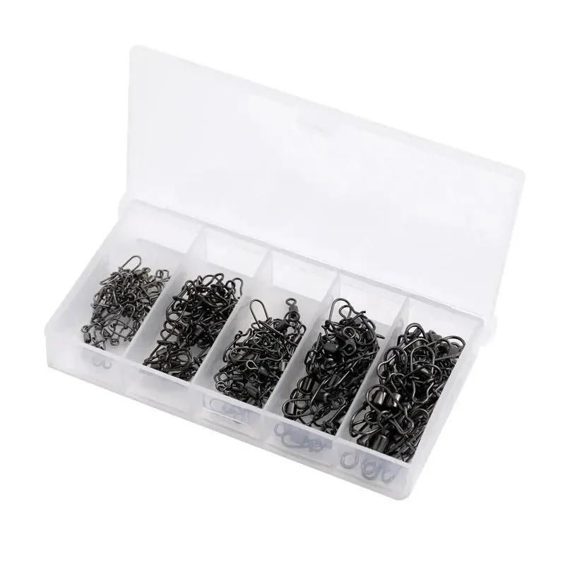 50pc/box Stainless Steel Fishing Connector Pin Bearing Rolling Swivel with Snap Fishhook Lure Accessories 2025