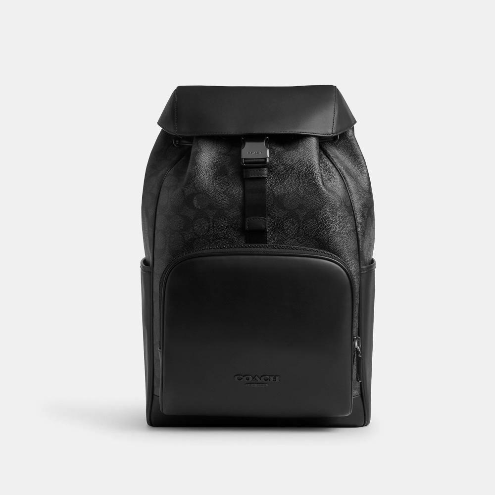 

Coach Racer Backpack In Signature Gunmetal Charcoal Black One Size