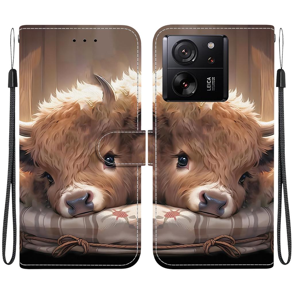 Handgefertigte PU-Leder-Flip-Hülle für Xiaomi 13T / 13T Pro Rutschfeste, stoßfeste Hülle mit Handschlaufe und Herz-/Rosen-/Katzen-Designs