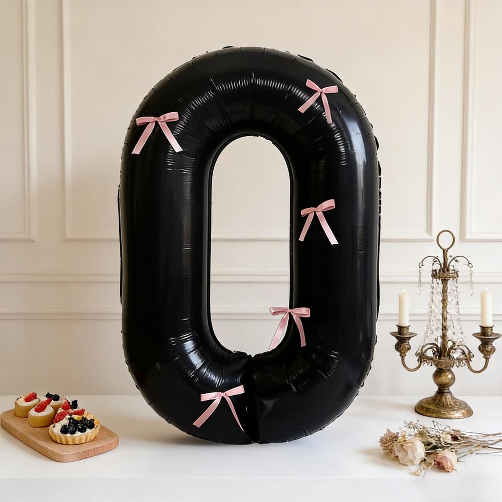 Ballons Noir Grande Taille Chiffres 0-9, Fournitures de Fête d'Anniversaire Décorations, avec Papillon Rose Fête d'Anniversaire, Décoration d'Anniversaire