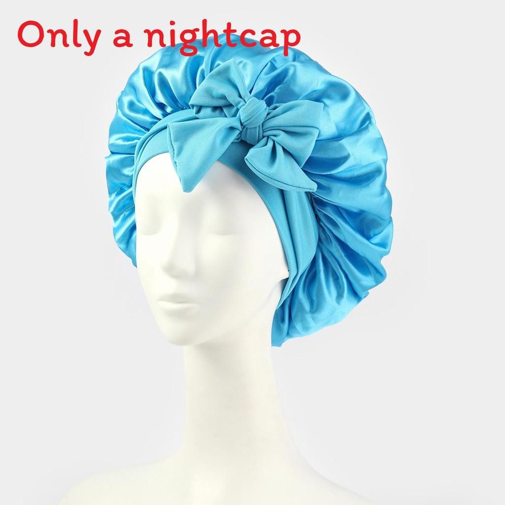 Bonnet de Nuit en Satin pour Femmes avec Nœud Papillon Lien Réglable Soin des Cheveux Bonnet de Nuit Doux en Soie