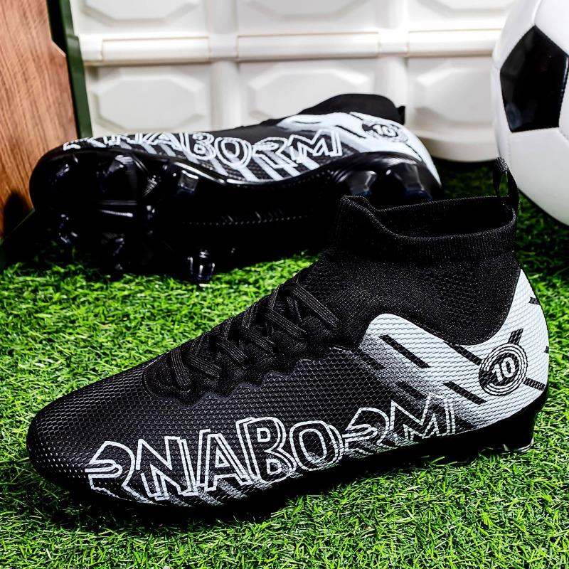35-45 Men's High-top Football Boots Large Size Long Nails Leather Boys Soccer Shoes Nailing Anti-slip Football Boots