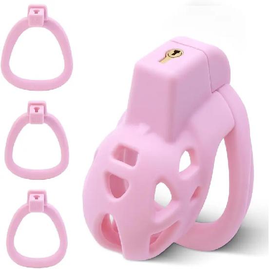 Lightweight Smooth Pink Male Chastity Cage 3 Sizes Penis Rings Bondage Chastity Device Sex Toy for Men with Key Pink XS Smallest