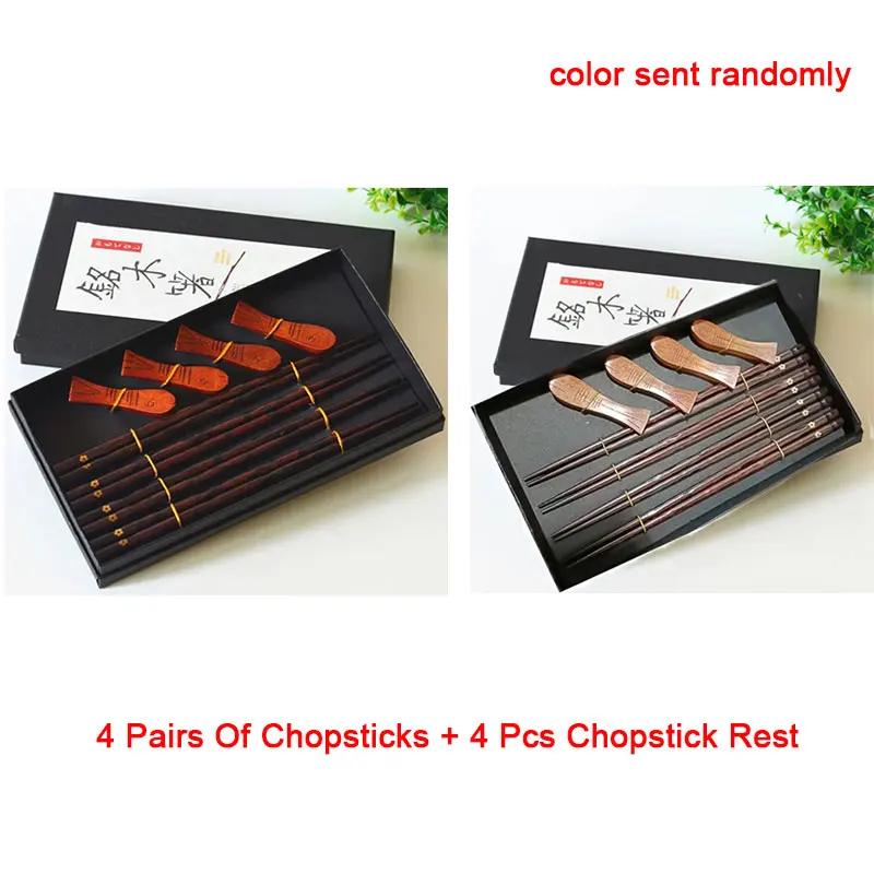 Chinese Style Wooden Chopsticks Gift Box Japanese 4 Pairs Of Chopsticks + 4 Pcs Chopstick Rest Creative Housewarming Gift Pack