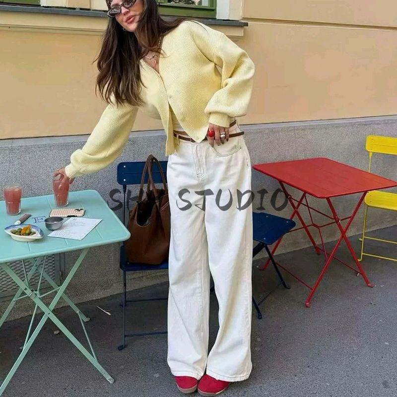 Summer New Product Women's Clothes French Style Commute Style Loose Single Row Multi-Buckle Round Neck Lantern Sleeve Knitting Cardigan Outwear