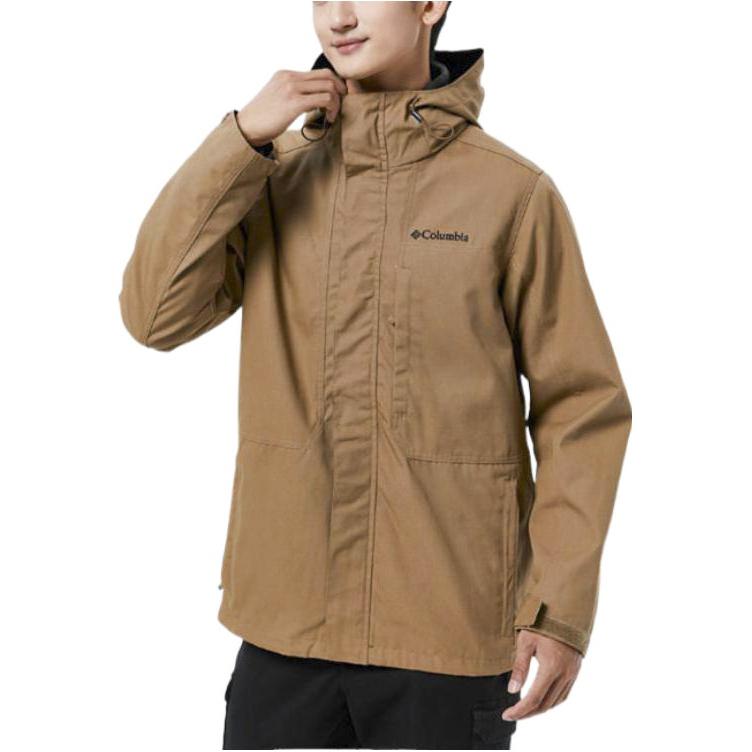 Columbia Solid Color Brand Logo Embroidered Hooded Zip Jacket Men jackets Khaki WE0399-257
