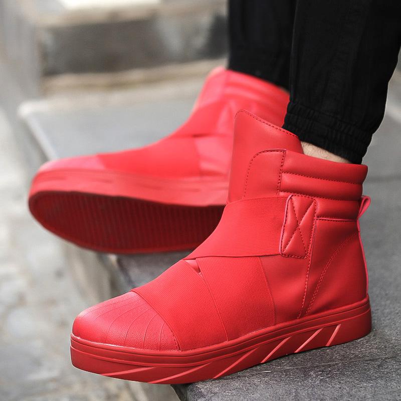 British Style Red Ankle Boots Men Autumn and Winter High-top Men's Leather Shoes Street Skateboard Sneakers Men Hip Hop Shoes
