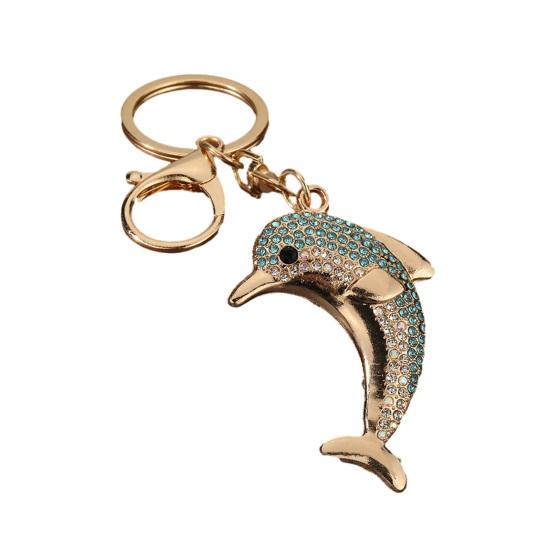Keychain Pendant, Sparkling Rhinestones Dolphin Shape Keychain, Electroplated Surface Key Holder with Key Ring And Lobster Clasp