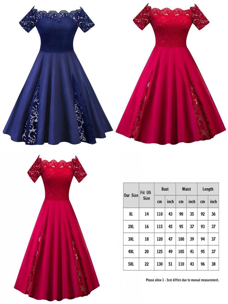 Elegant Plus Size Lace Dress With Off Panel Shoulder Design And High Waist Silhouette For Sophisticated Occasions