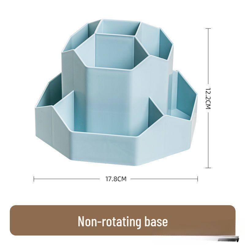 Double-Layer Rotating Pen Holder - Large Capacity, Cute Design for Student Desktops