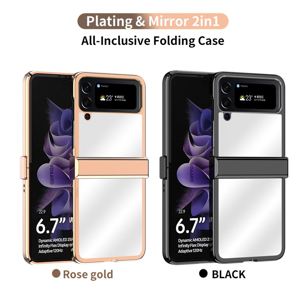 For Samsung Galaxy Z Flip 4 Case With Hinge Protection Light Luxury Electroplating Mirror Cover For Samsung Z Flip 4 5g Case