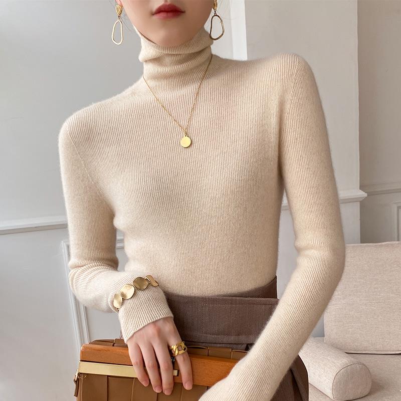 

Women s Slim Fit High Neck Sweater - Autumn Winter Korean Style, Knitted Roll Neck, Solid Color S