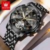 OLEVS Automatic Mechanical Watches for Men Stainless Steel Skeleton Flywheel Perpetual Calendar Rhombus Mirror Luxury Man Watch