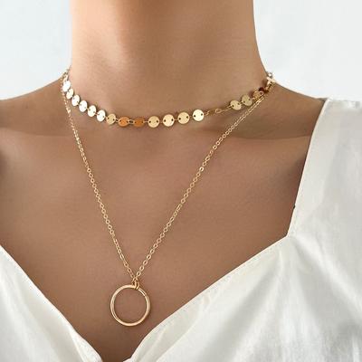 European and American Jewelry, Fashion Sequined Collar, Circle, Pendant, Necklace, One Pack.