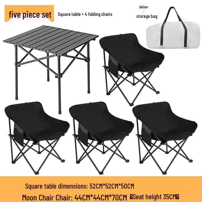 Portable Outdoor Folding Table & Chair Set for BBQs – Includes 1 Roll-up Table & 4 Chairs