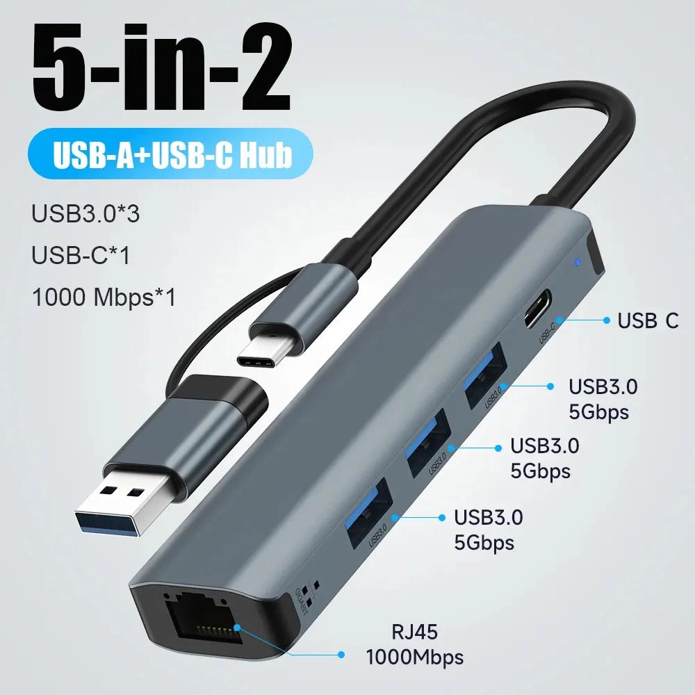USB C HUB Multiport Adapter USB-C USB-A Type C USB 3.0 Gigabit Ethernet RJ45 Data Transfer Docking Station for MacBook Pro