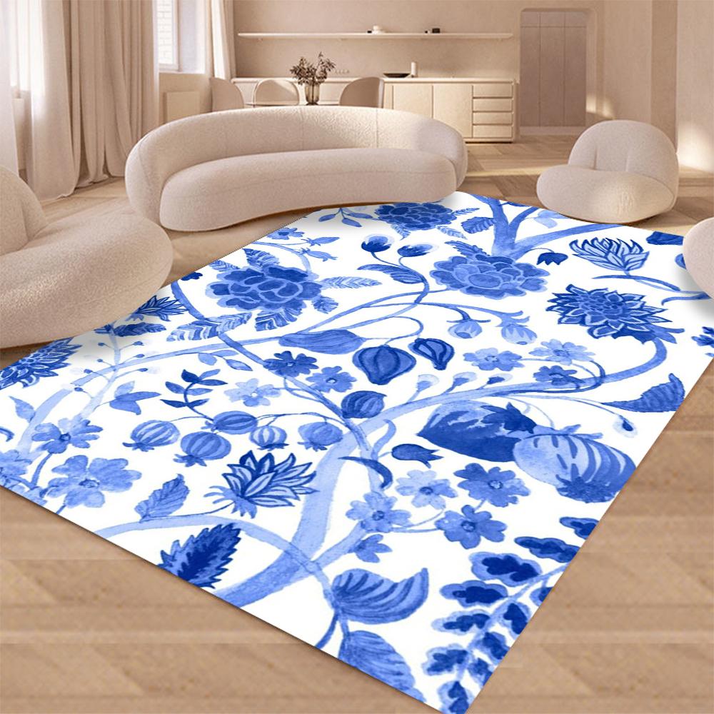 Covor de porțelan albastru, albastru și alb, design de covor, lavabil, pentru casă, living, bucătărie, dormitor, covoare antiderapante
