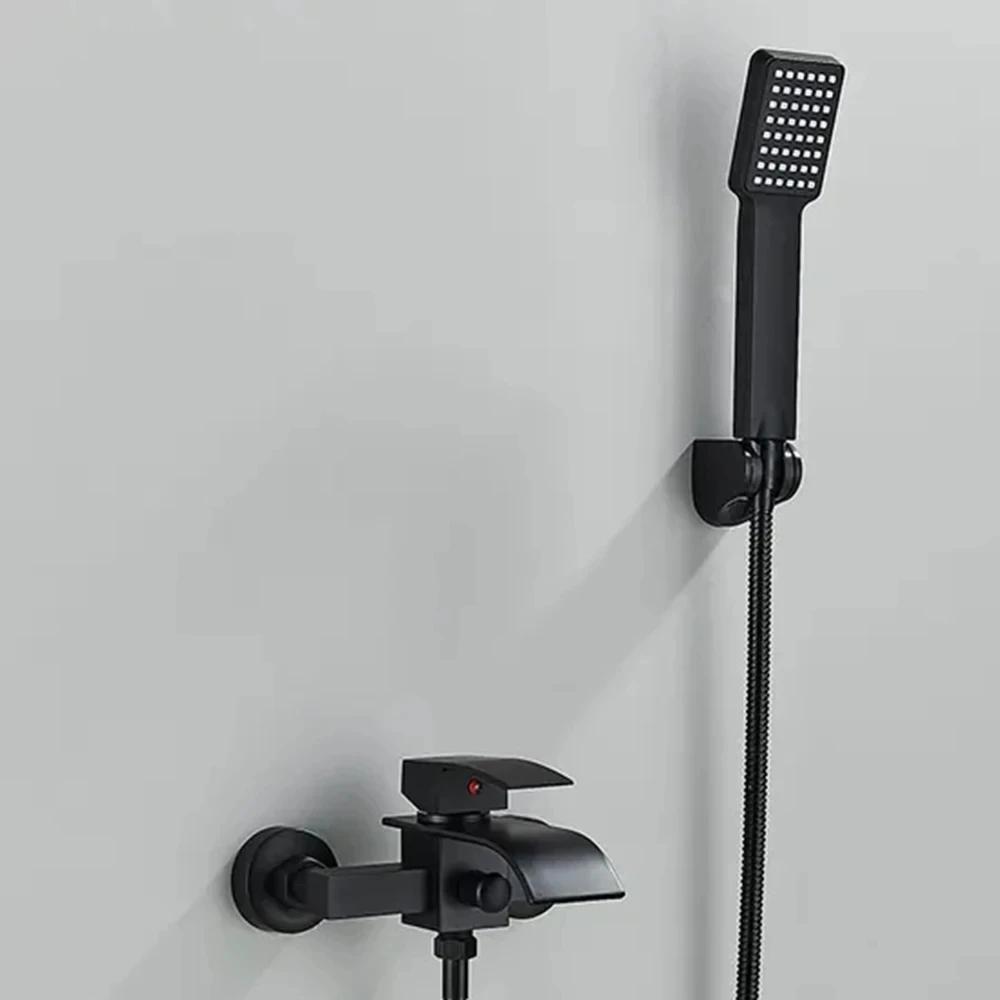 Gold Schwarz Badewannenarmatur Wasserfall Duscharmatur Wandmontierter Heiß Kaltwasser Mischer Für Badezimmer Chrom Bad Duschset System