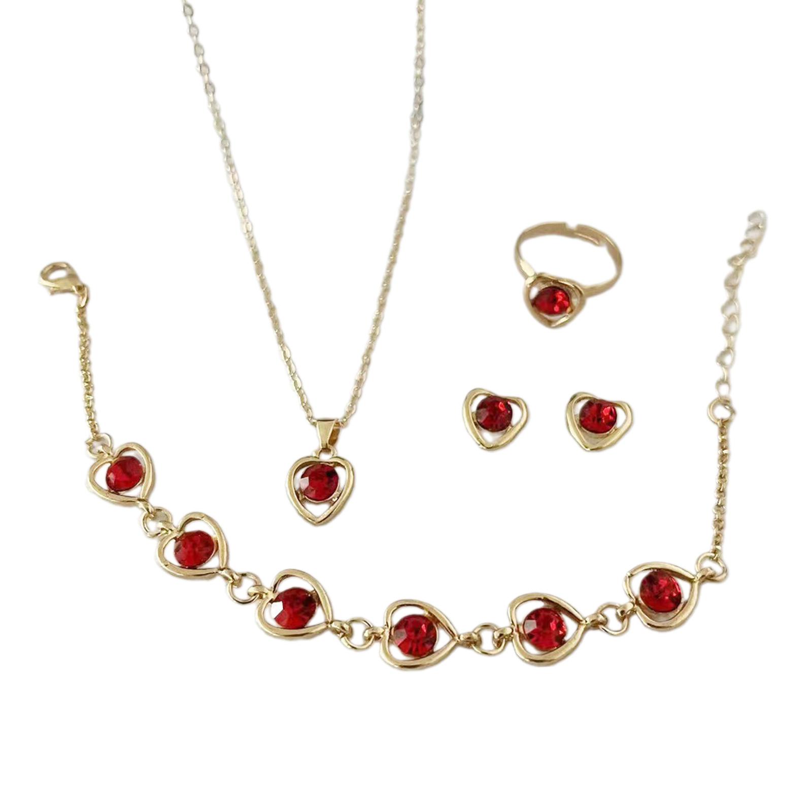 

Серьги-капли в форме сердца, браслет-цепочка с кристаллами, элегантное ожерелье с подвеской в виде сердца, ювелирные изделия с текстурой из сплава, подходят для женщин красный