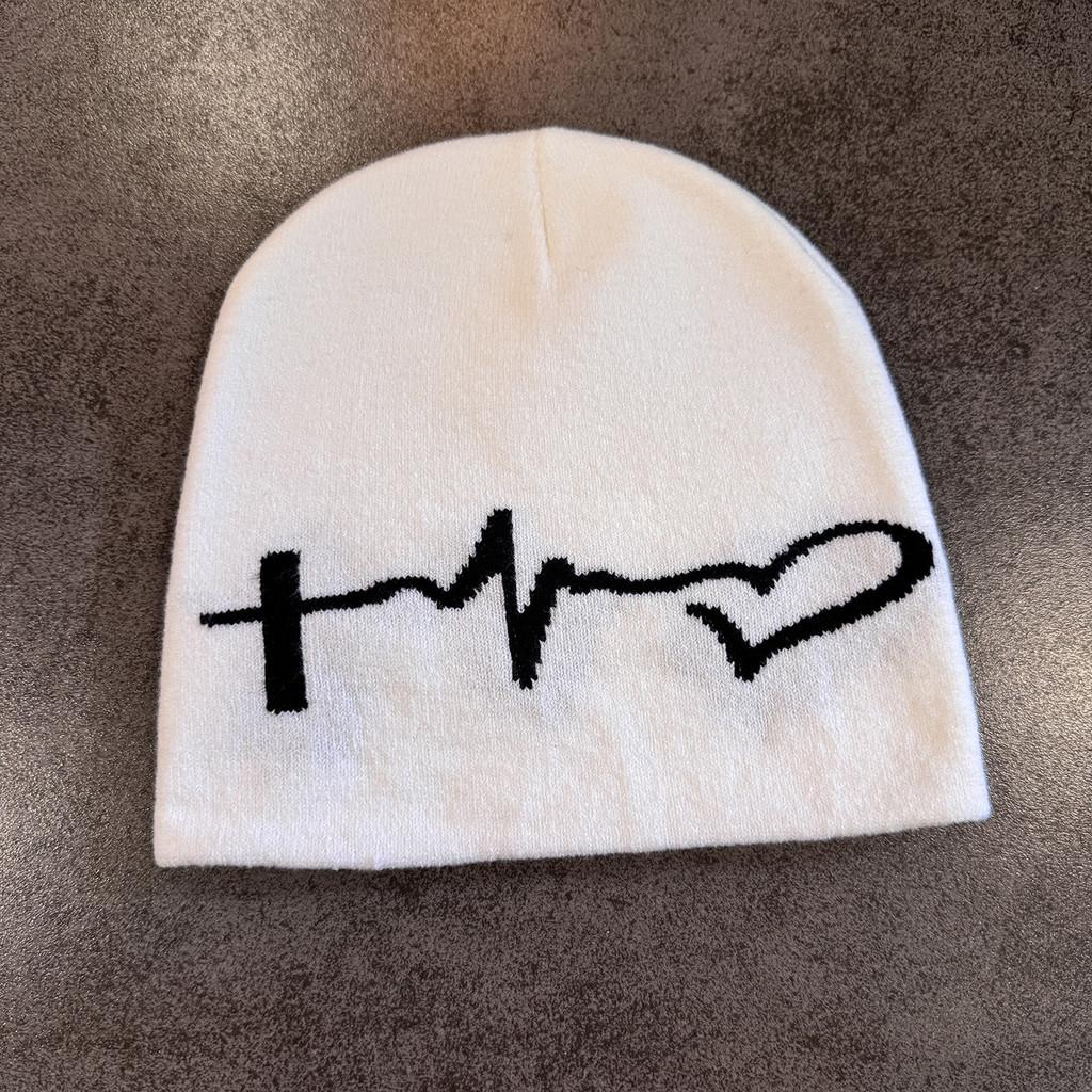 

Acrylic Knitted Hat Hat For Men Women Winter Warmth With Ecg Embroidery Design For Casual Style белый