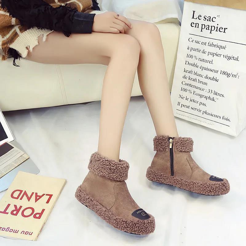 2025 winter new warm velvet cotton shoes women's flat short boots shoes non-slip snow boots women's curly wool shoes