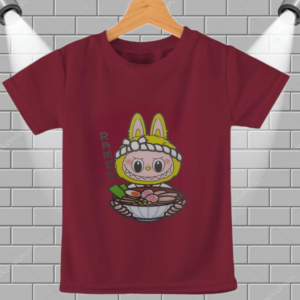 LABUBU Kinder Kurzarm Lamian Nudelmuster Mädchen Rundhals T-Shirt Mode Locker Kinder Top