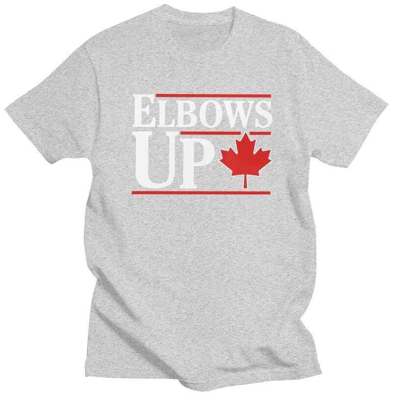 Custom Male Elbows Up Canada Canadian Flag T Shirt ShortSleeve Cotton Tshirts Tshirt Leisure Tee Clothing
