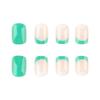 24 Pcs Green French Tip False Nail Flowers Press On Nail Solid Color Stick on Nail Manicures Supplies for Woman