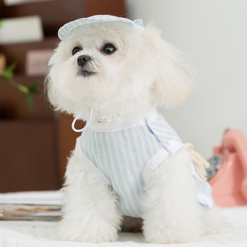 Summer Striped Thin Breathable Pet Vest Small and Medium Dogs Teddy Bigbear Hat Cat Puppy Dog Clothes