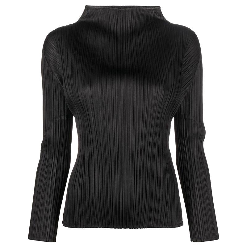 

Miyake Women s Pleated High Neck Bodycon Long Sleeve Top Size 2 чорний