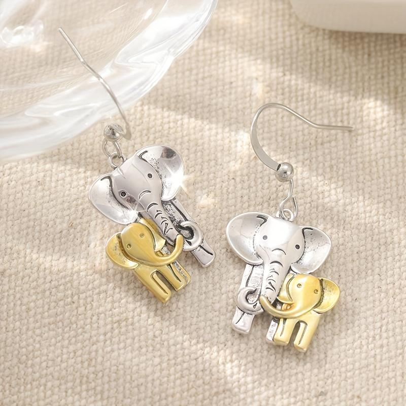 Vintage Handgefertigte Zweifarbige Elefantenohrringe, Tierohrringe, Ohrringe für Elefantenliebhaber