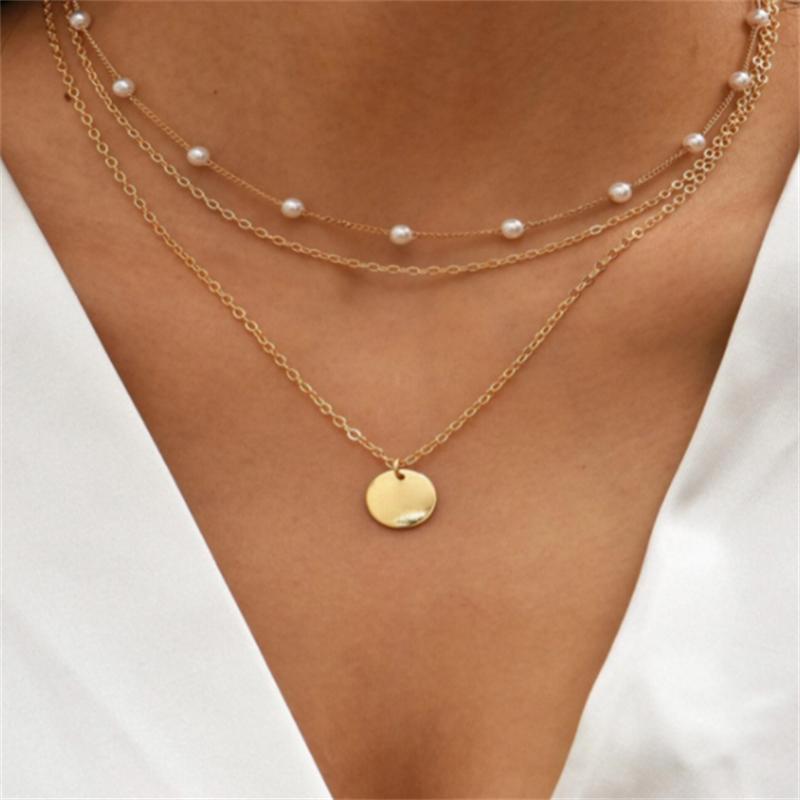 Vintage Double Round Charm Layered Necklace Women's Jewelry Layered Accessories for Girls Gifts Bohemian Fashion Pendant