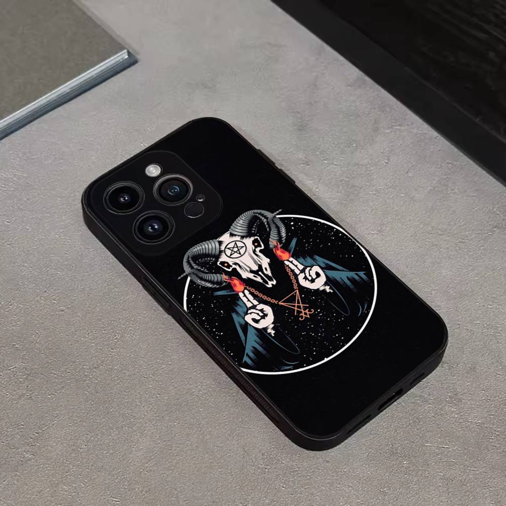 Satanic Goat Satan Devil Phone Case For iPhone 16,15,14,13,12,11 Plus,Pro Max,XS,X,XR,SE,Mini,8,7,Soft Silicone Black Cover