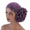 Women Big Flower Headband Cap Faux Pearl Decor Hijab Turban Hat Head Wrap