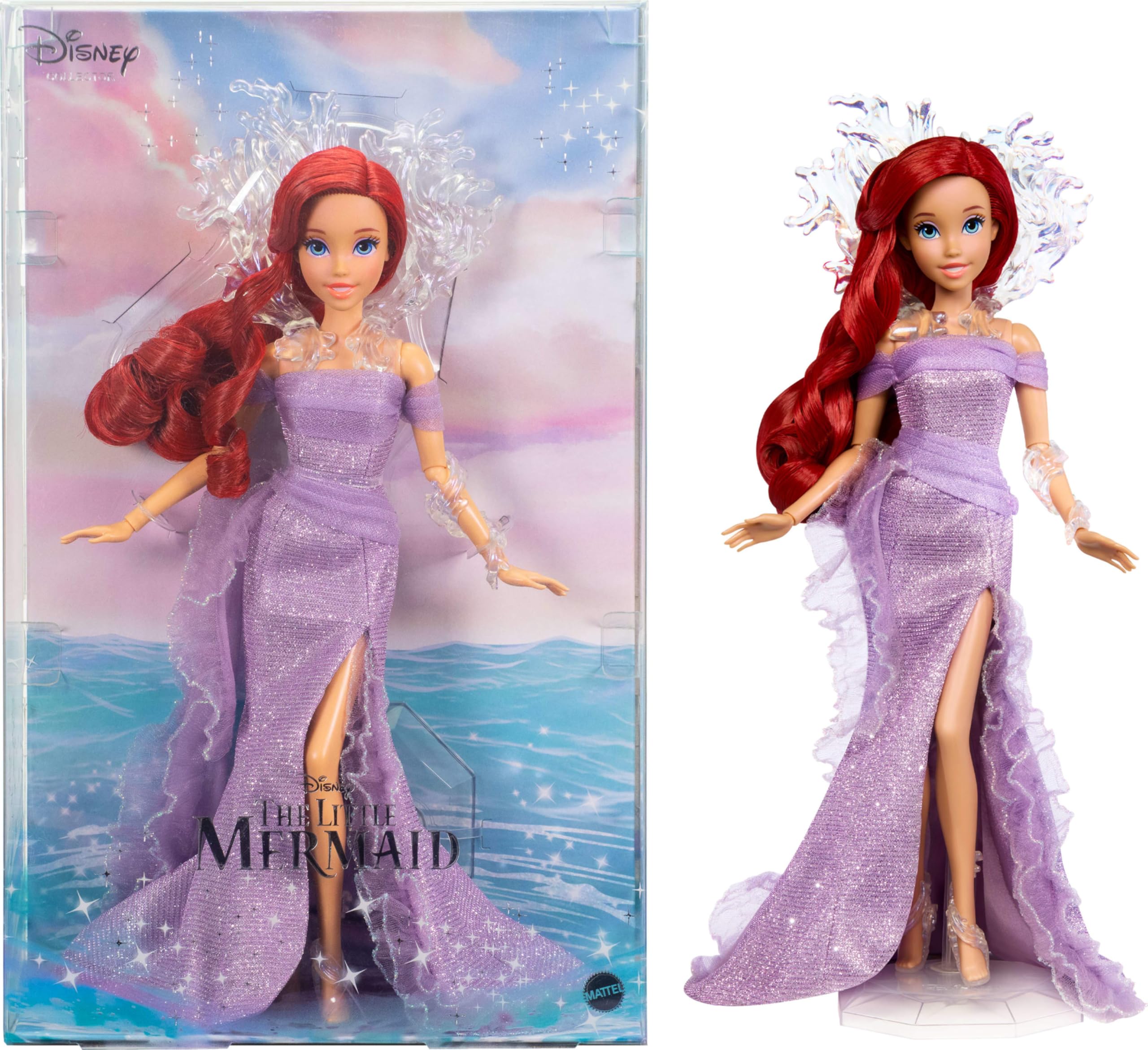 

Mattel Disney Коллекционная кукла Ариэль Русалочка с подставкой для дисплея, Празднующая 35-летие фильма Диснея
